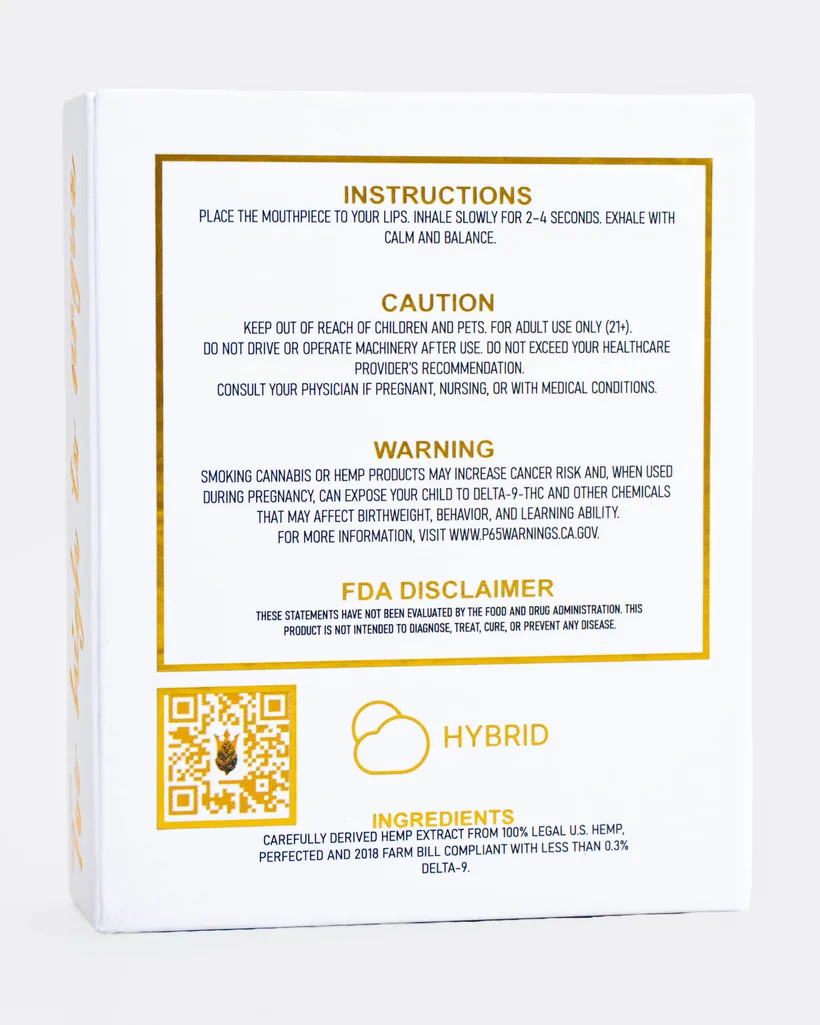 The back of a HaSheesh box showing instructions, caution, warning and FDA disclaimer panels